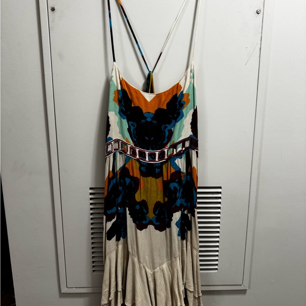 Free People Orange and Blue Pleated Sundress